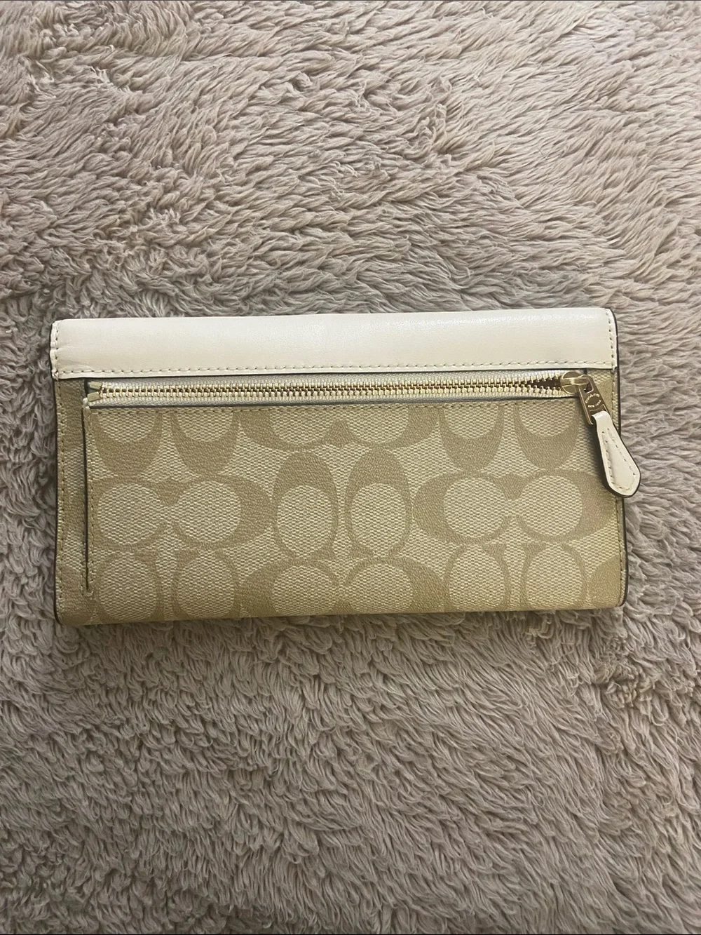 Coach Cream Leather and Tan Signature Continental Wallet
